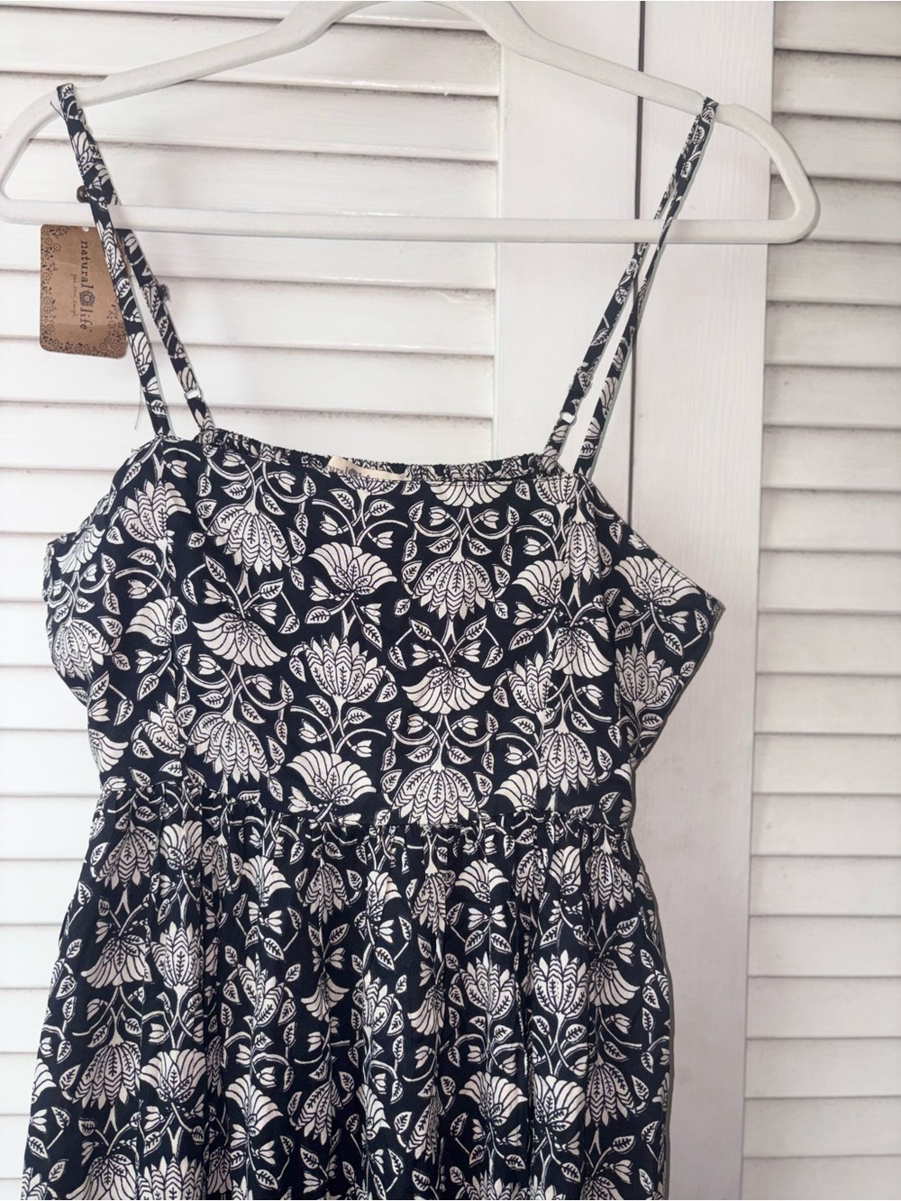 NWT Natural Life Bailey Maxi Dress M Black Cream Floral Boho Pockets - Picture 3 of 7